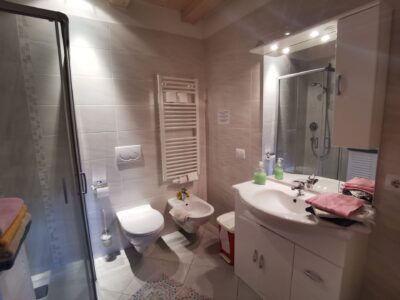 Bagno dell’appartamento Geranie con doccia e mobile lavabo