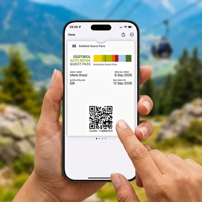 Südtirol Guest Pass digitale visualizzato su uno smartphone