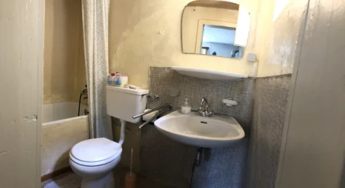 Bagno della dependance al piano terra con lavabo, WC e doccia