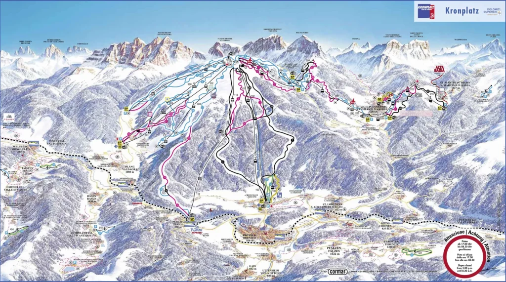 Mappa delle piste e degli impianti sciistici del Plan de Corones